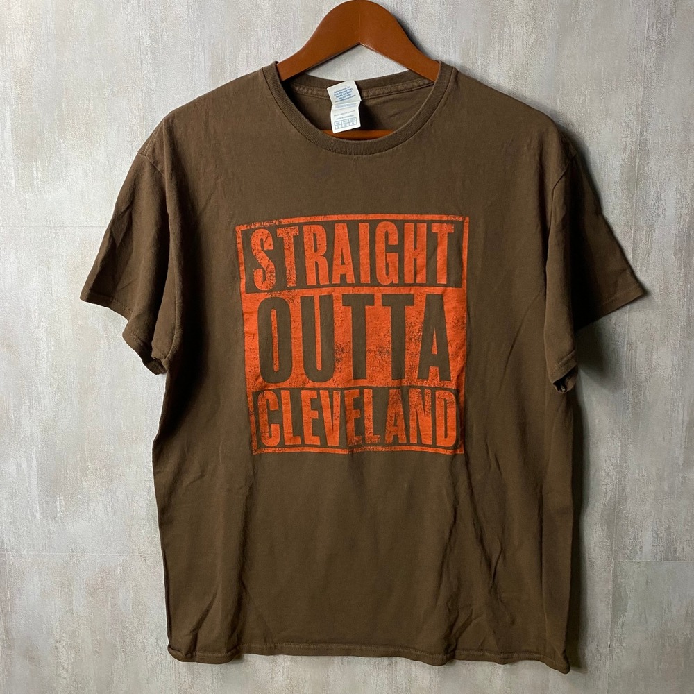 Vintage Style T-Shirt Mens Large Brown Straight Outta Cleveland Short Sleeve